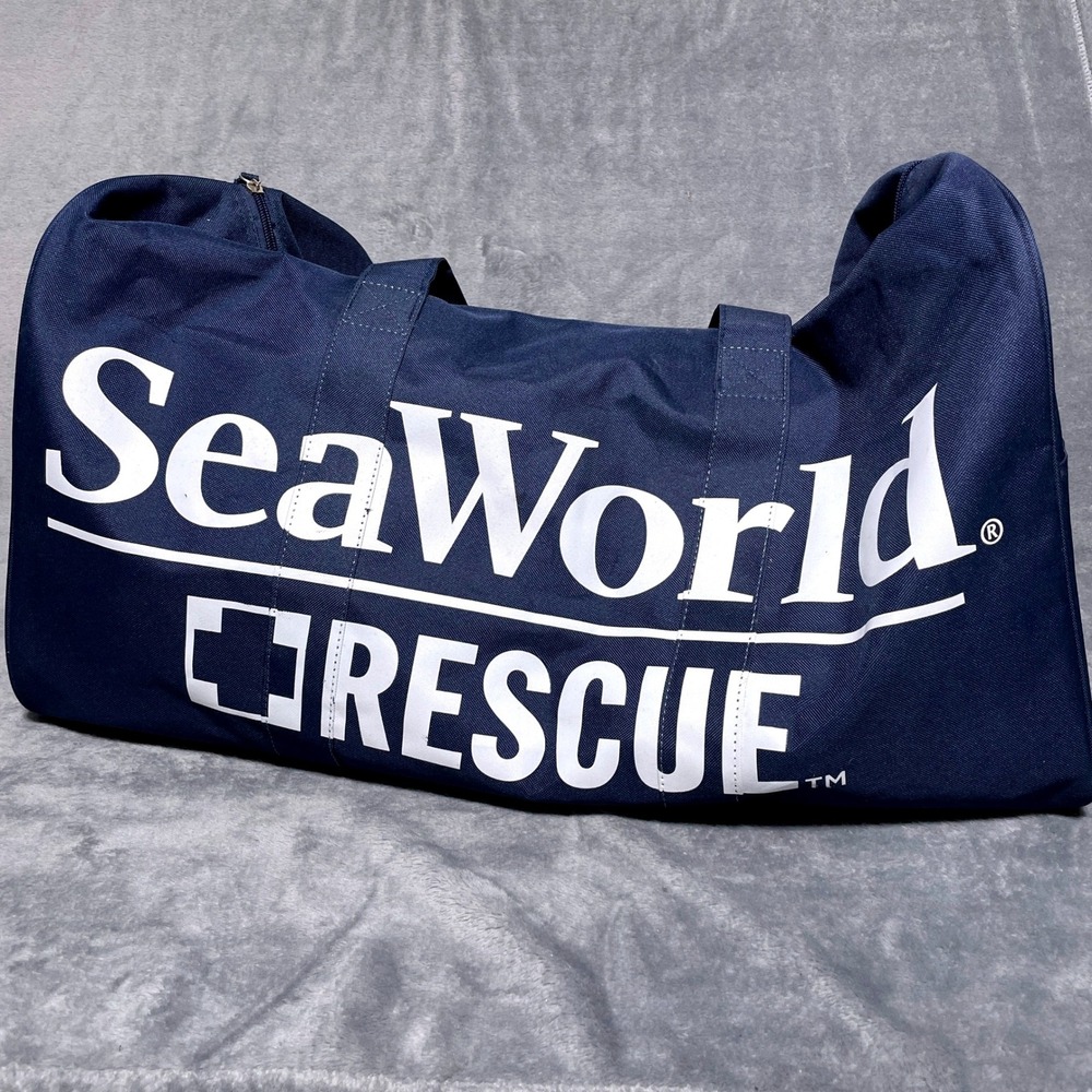 SeaWorld Rescue Duffle Bag Navy Blue Canvas Travel Gym Bag NWT Nautical Coastal